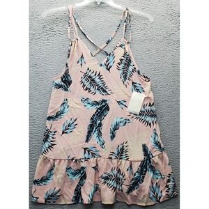 Miken Swim Cover Up Womens Small Multi‎ Leaf Print Drop Waist Spaghetti Strap